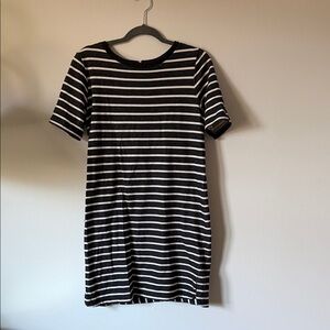 LOFT Charcoal and White Striped T-Shirt Dress